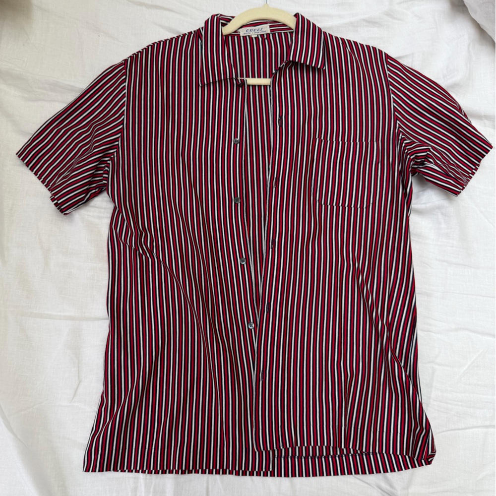 Gucci Red, Navy & White Striped Button-Down